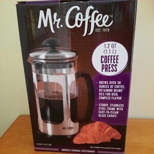 Mr. Coffee 1.2 QT Coffee Press Stainless Steel Frame With Glass Carafe & Scoop